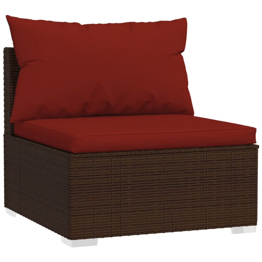 4pc Patio Sectional Sofa Set with 6 Pillows 4 Cushions Red Brown BM325746