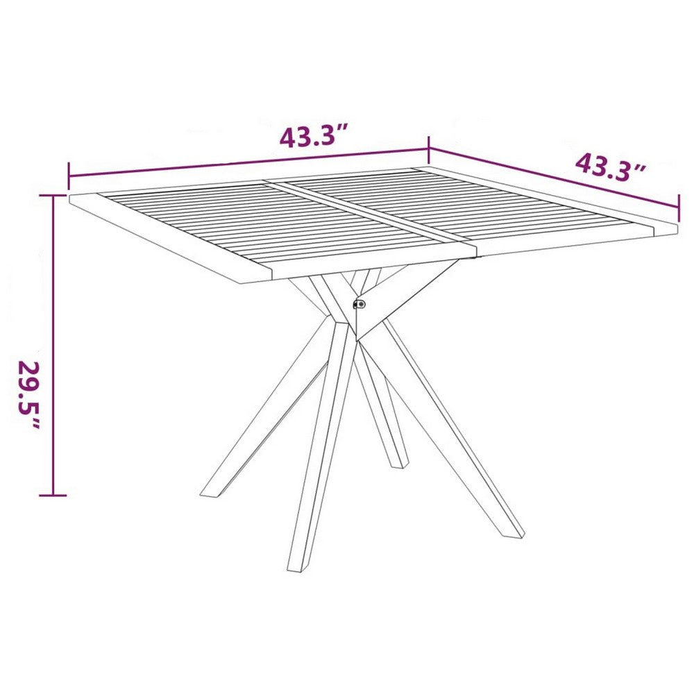 Patio Outdoor Dining Table, 43" Square Natural Brown Acacia Wood