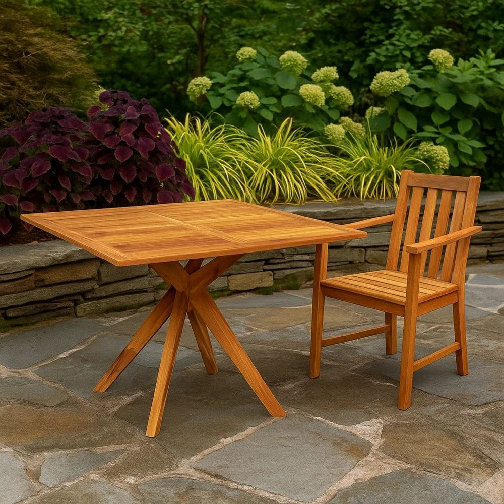 Patio Outdoor Dining Table, 43" Square Natural Brown Acacia Wood