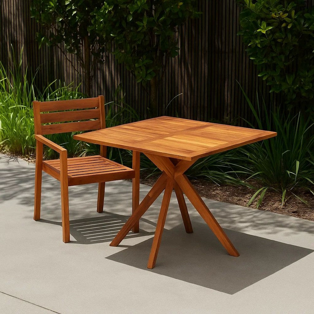 Patio Outdoor Dining Table, 43" Square Natural Brown Acacia Wood
