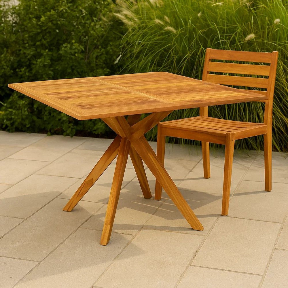 Patio Outdoor Dining Table, 43" Square Natural Brown Acacia Wood