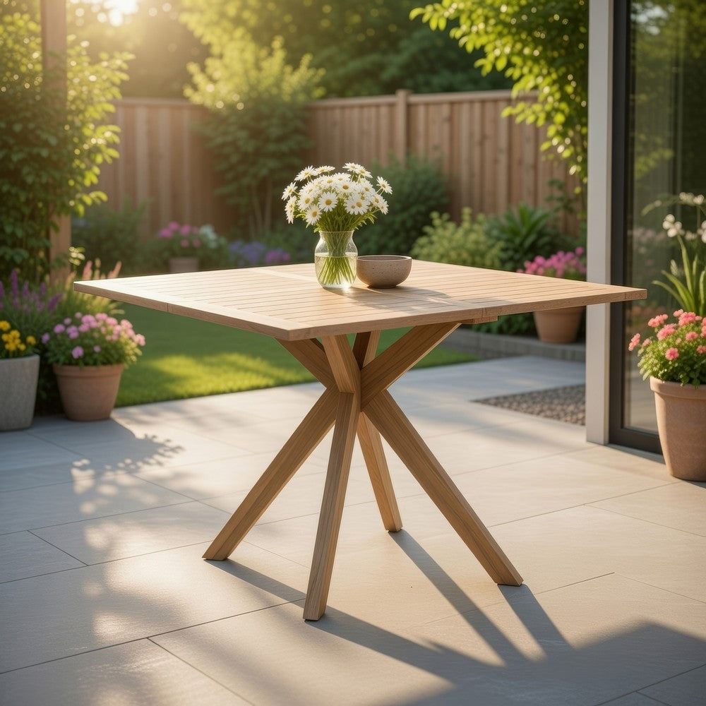 Patio Outdoor Dining Table, 43" Square Natural Brown Acacia Wood