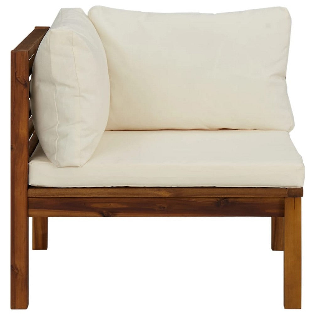 2pc Outdoor Modular Corner Sofa Square Acacia Wood White Polyester BM325752