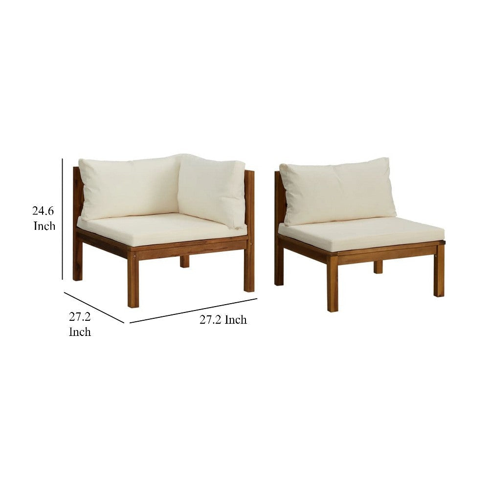 2pc Outdoor Modular Corner Sofa Square Acacia Wood White Polyester BM325752