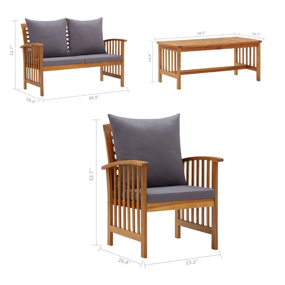 5pc Outdoor Lounge Set Coffee Table Chairs Sofa Brown Acacia Wood BM325754