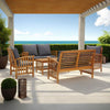 5pc Outdoor Lounge Set, Coffee Table, Chairs, Sofa, Brown Acacia Wood