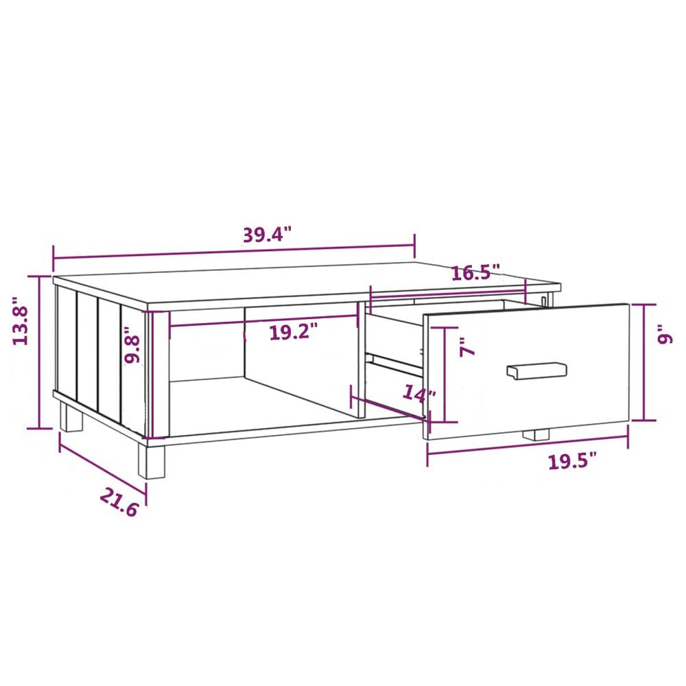 Coffee Table 39’’ Rectangular Open Space Dark Gray Solid Pine Wood BM325756