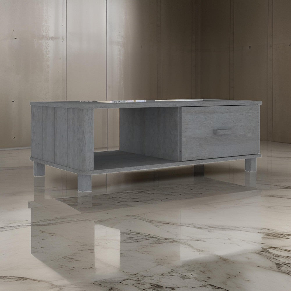 Coffee Table, 39" Rectangular, Open Space, Dark Gray Solid Pine Wood
