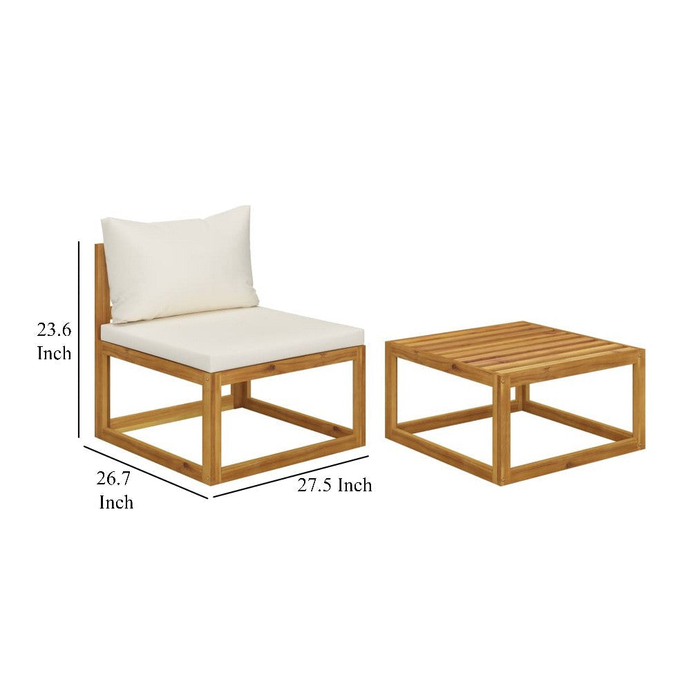 2pc Outdoor Chair and Table Set Square Top Brown Acacia Wood White BM325757