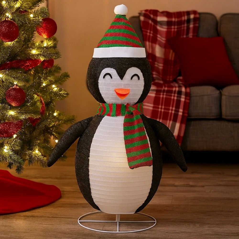 Mani Christmas Decora 4 ft Snow Penguin, 120 LED Light, White Black
