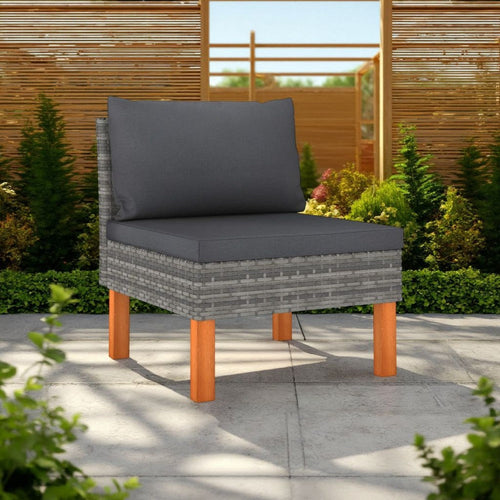 Modular Sofa Chair, Smooth Texture Gray Fabric, Poly Rattan, Wood