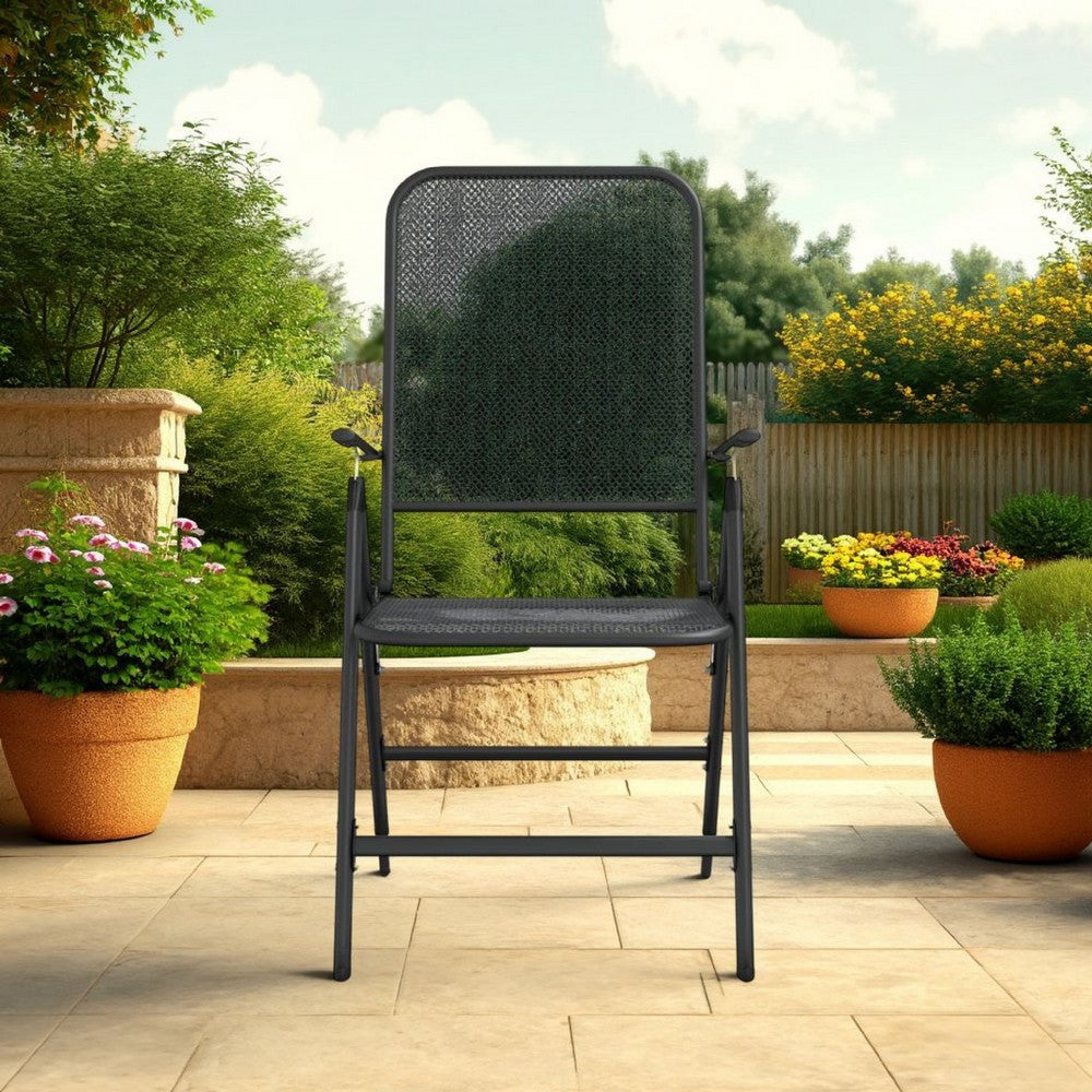 Ian Outdoor Foldable Chair Set of 2, Metal Mesh Design, Dark Gray