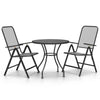 Ian 3 Piece Patio Breakfast Table, 2 Chairs Foldable Set, Black Metal