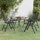 Ian 5 Piece Outdoor Dining Table Set, 4 Folding Chairs, Black Metal