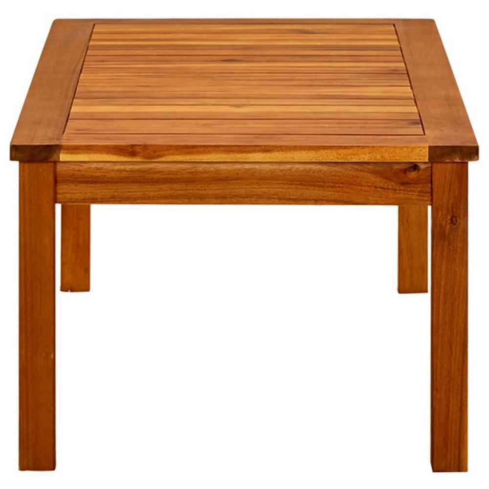 Outdoor Patio Coffee Table, 35x20 Inch Brown Solid Acacia Wood