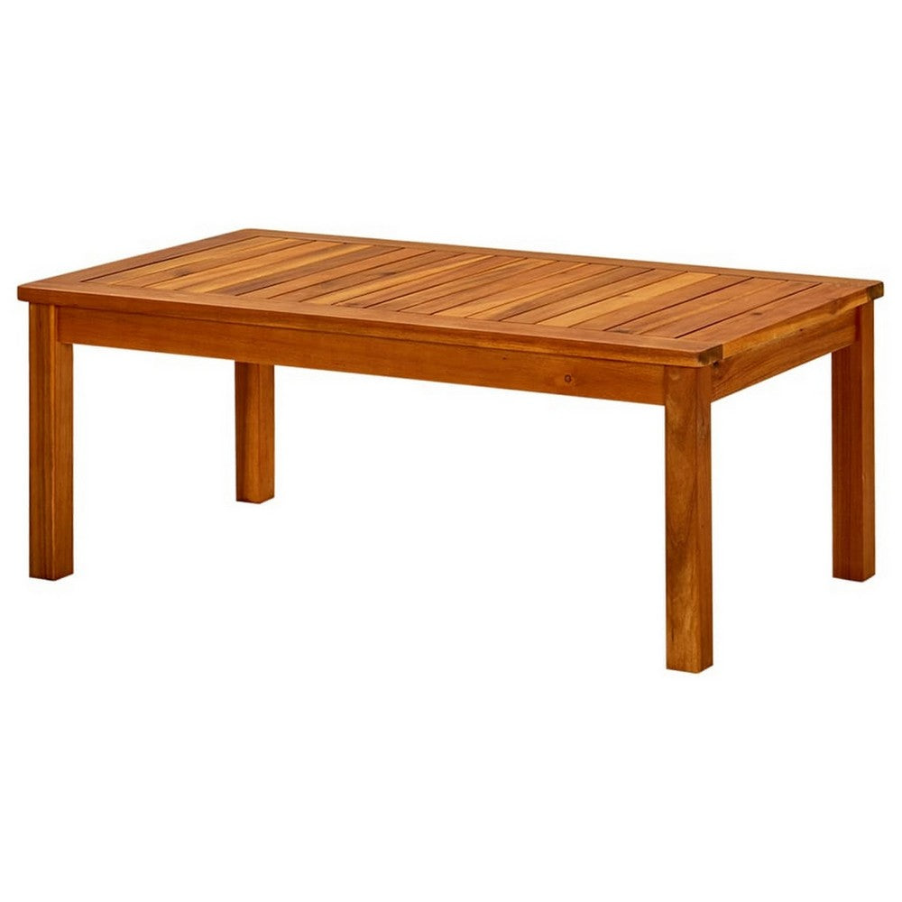Outdoor Patio Coffee Table, 35x20 Inch Brown Solid Acacia Wood