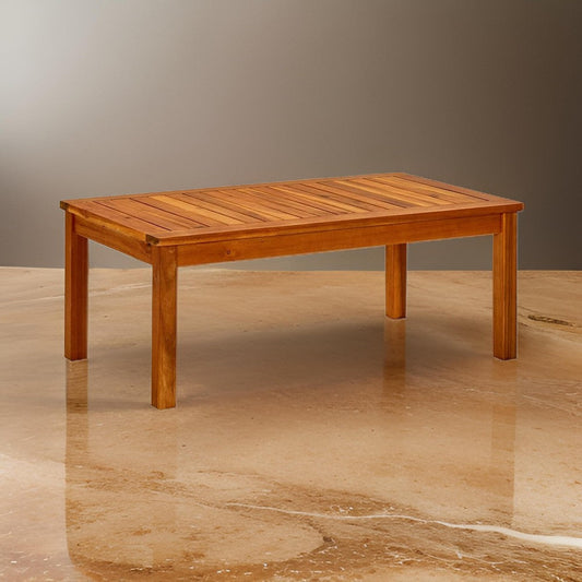 Outdoor Patio Coffee Table, 35x20 Inch Brown Solid Acacia Wood
