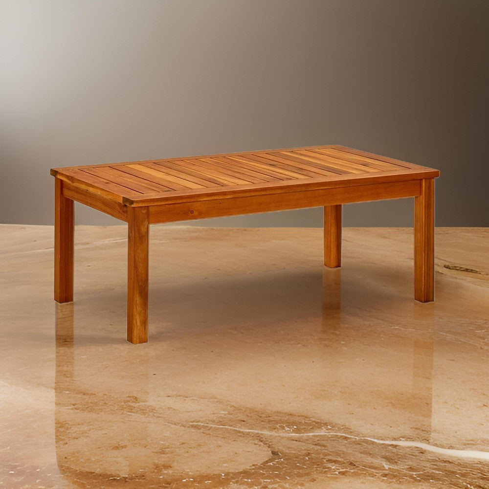 Outdoor Patio Coffee Table, 35x20 Inch Brown Solid Acacia Wood