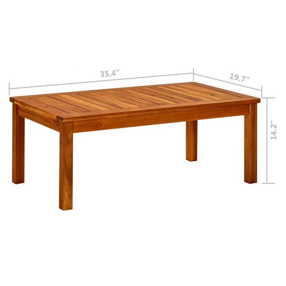 Outdoor Patio Coffee Table, 35x20 Inch Brown Solid Acacia Wood