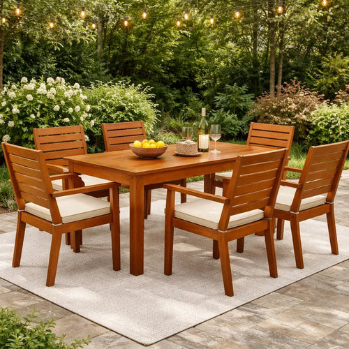 Outdoor Patio Coffee Table, 35x20 Inch Brown Solid Acacia Wood