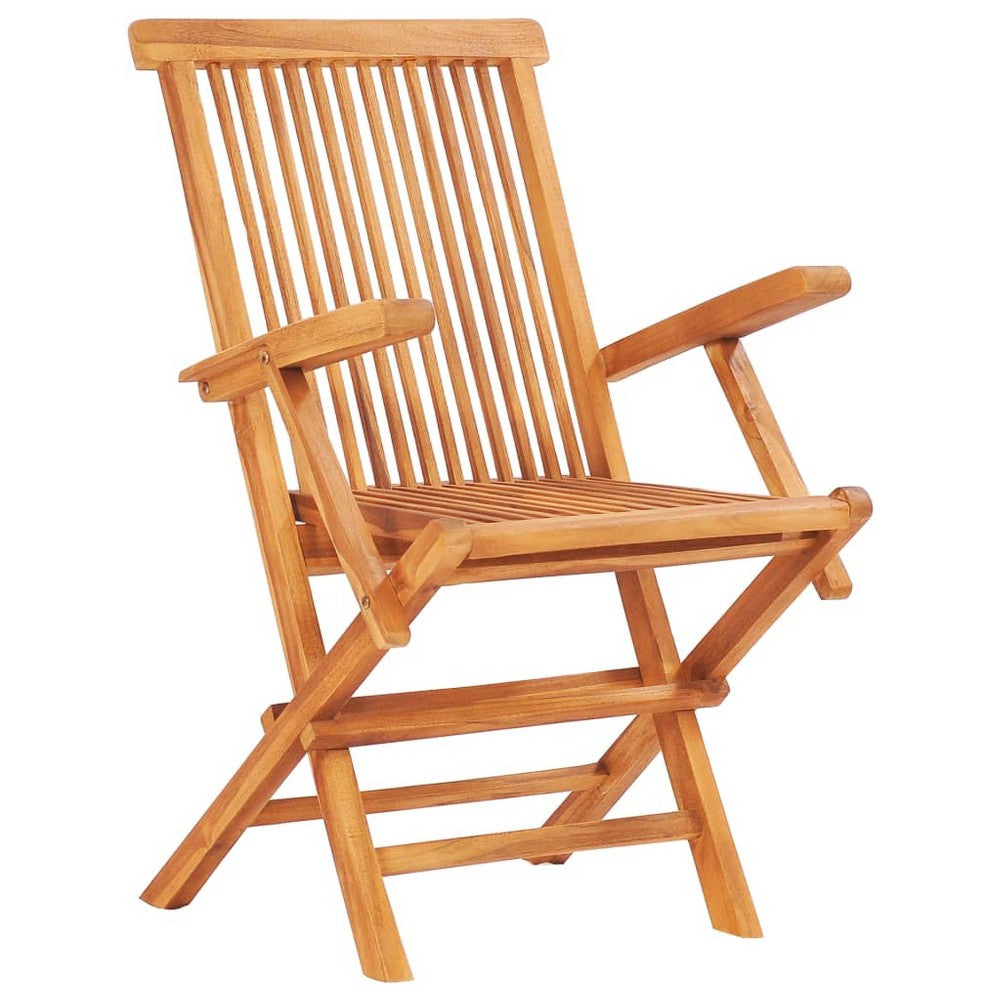 Sam 7pc Outdoor Dining Table Set 6 Folding Chairs Brown Teak Wood BM325765