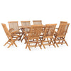 Sam 9pc Outdoor Dining Table Set, 8 Folding Chairs, Brown Teak Wood