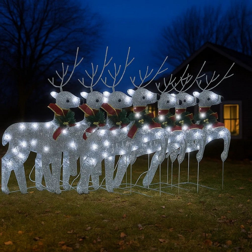 Outdoor 120 LED Light Christmas Decor Reindeer Set of 6, Silver Metal