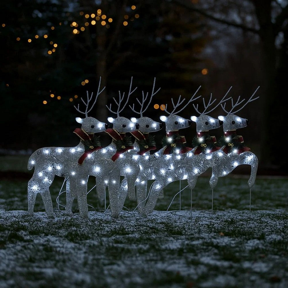 Outdoor 120 LED Light Christmas Decor Reindeer Set of 6, Silver Metal