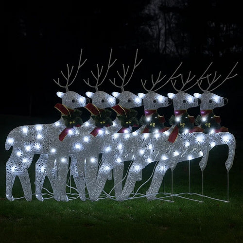 Outdoor 120 LED Light Christmas Decor Reindeer Set of 6, Silver Metal