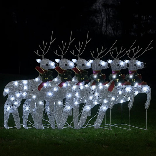 Outdoor 120 LED Light Christmas Decor Reindeer Set of 6, Silver Metal