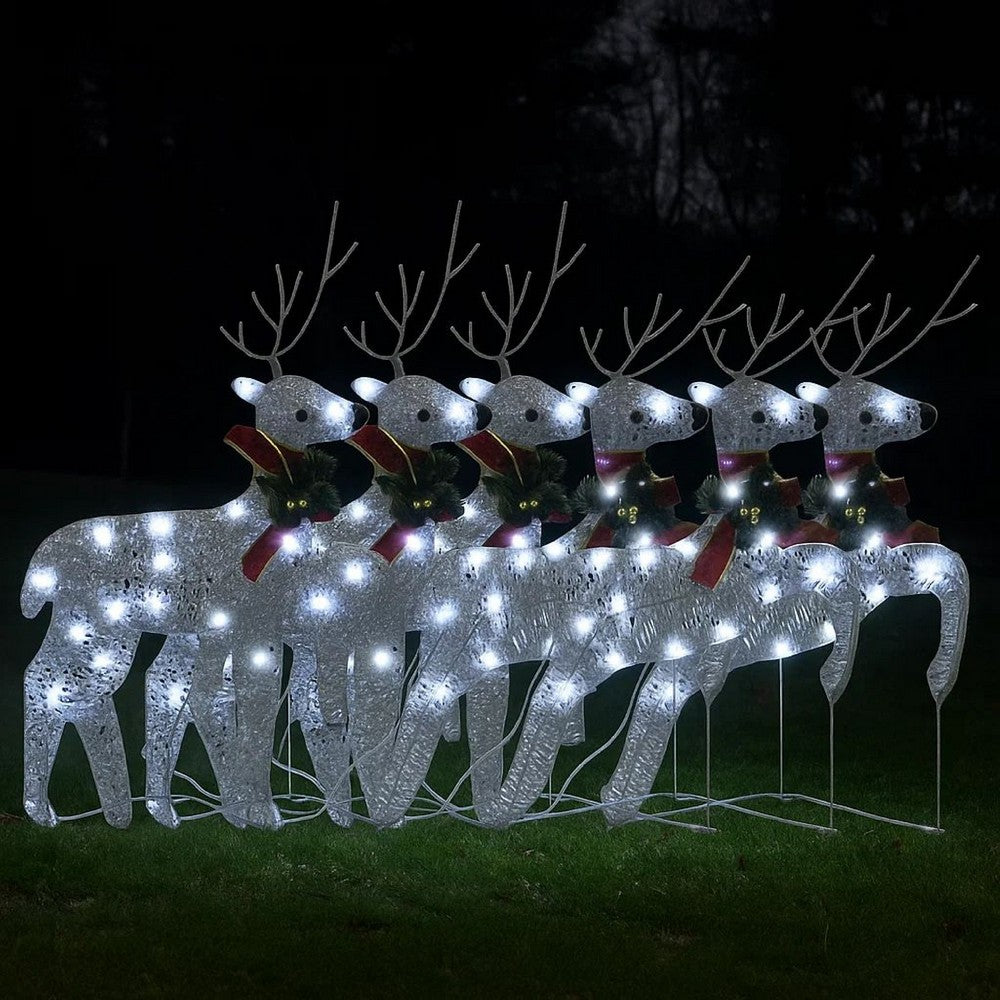 Outdoor 120 LED Light Christmas Decor Reindeer Set of 6, Silver Metal