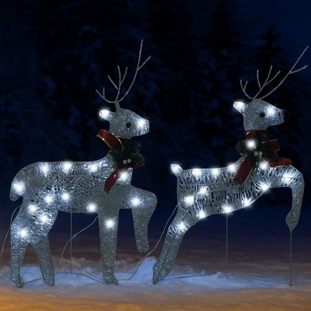 Outdoor 40 LED Light Reindeer Christmas Decoration Set of 2, Silver Metal