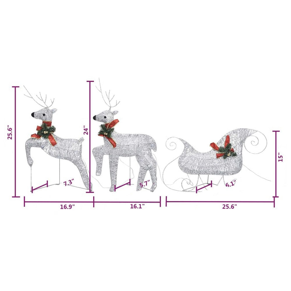 7pc Outdoor 140 LED Lit Christmas Reindeer Decor Set 1 Sleigh Silver BM325769