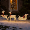 7pc Outdoor 140 LED Lit Christmas Reindeer Decor Set, 1 Sleigh, Silver
