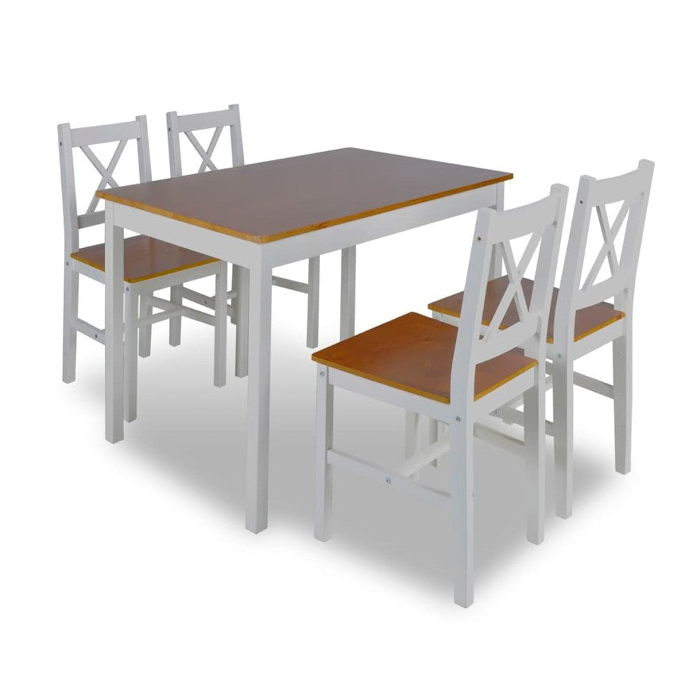 5pc Dining Table Set, 43" Rectangular, 4 Chairs, Brown White Wood