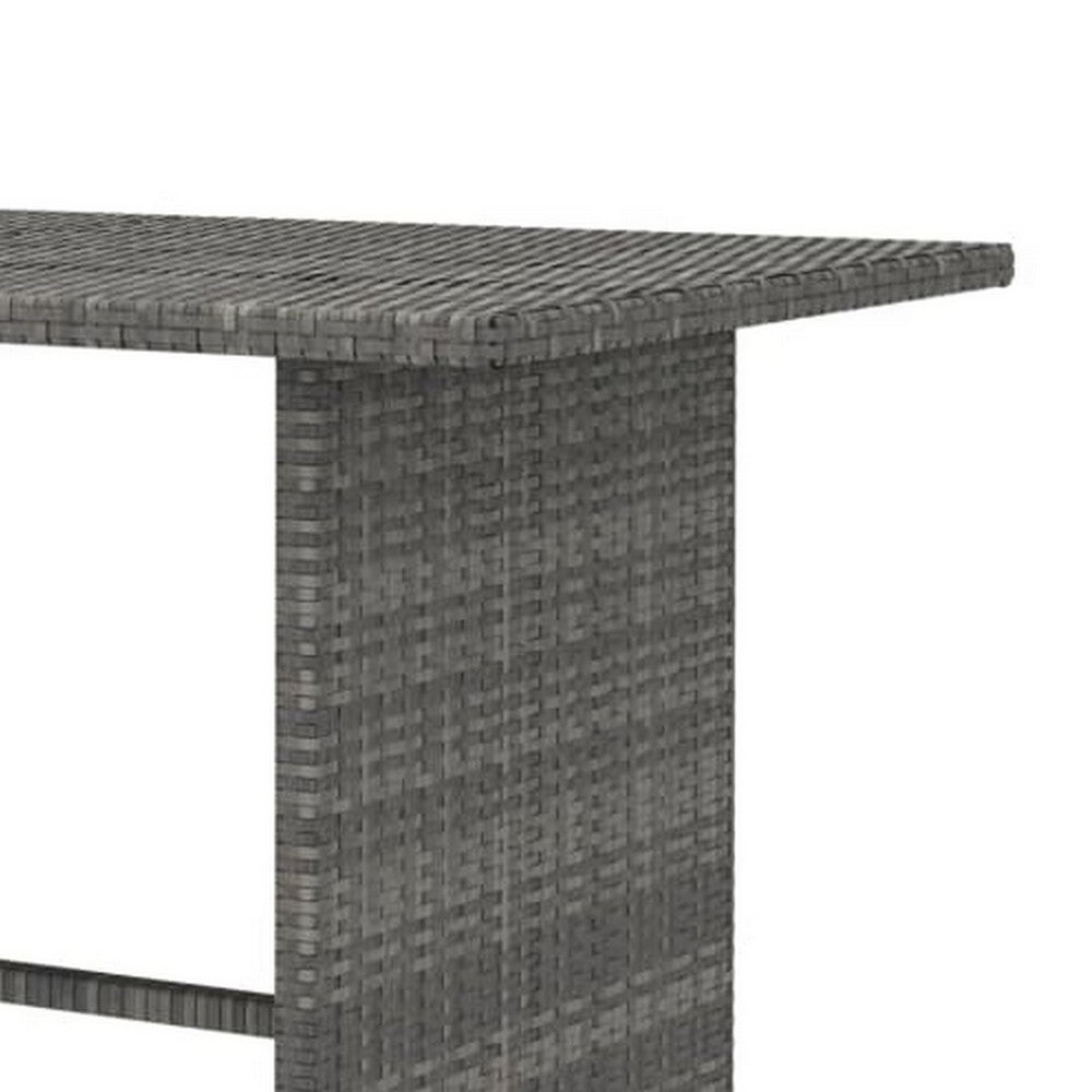 Outdoor Dining Table, 43" Rectangular Top, Dark Gray Poly Rattan