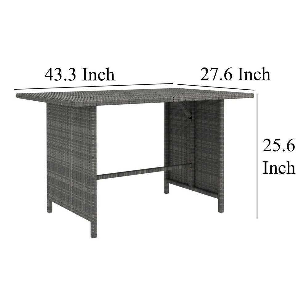 Outdoor Dining Table, 43" Rectangular Top, Dark Gray Poly Rattan