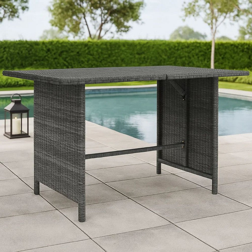 Outdoor Dining Table, 43" Rectangular Top, Dark Gray Poly Rattan