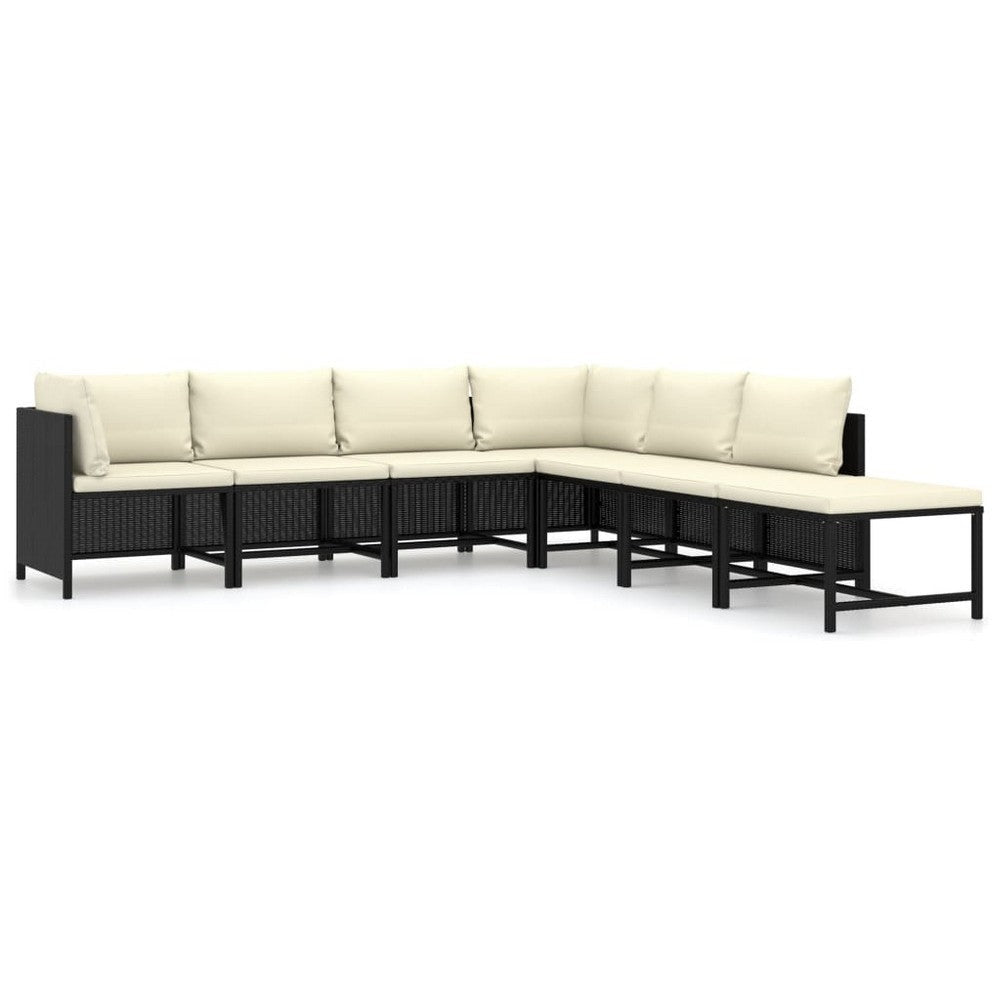 Avio 7pc Outdoor Modular Sofa Set Square Shape Poly Rattan Black