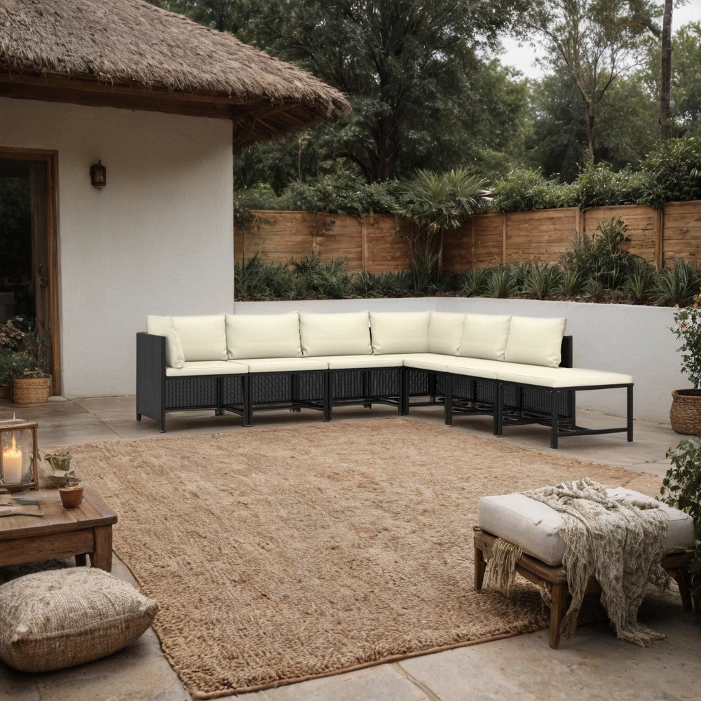 Avio 7pc Outdoor Modular Sofa Set, Square Shape, Poly Rattan, Black