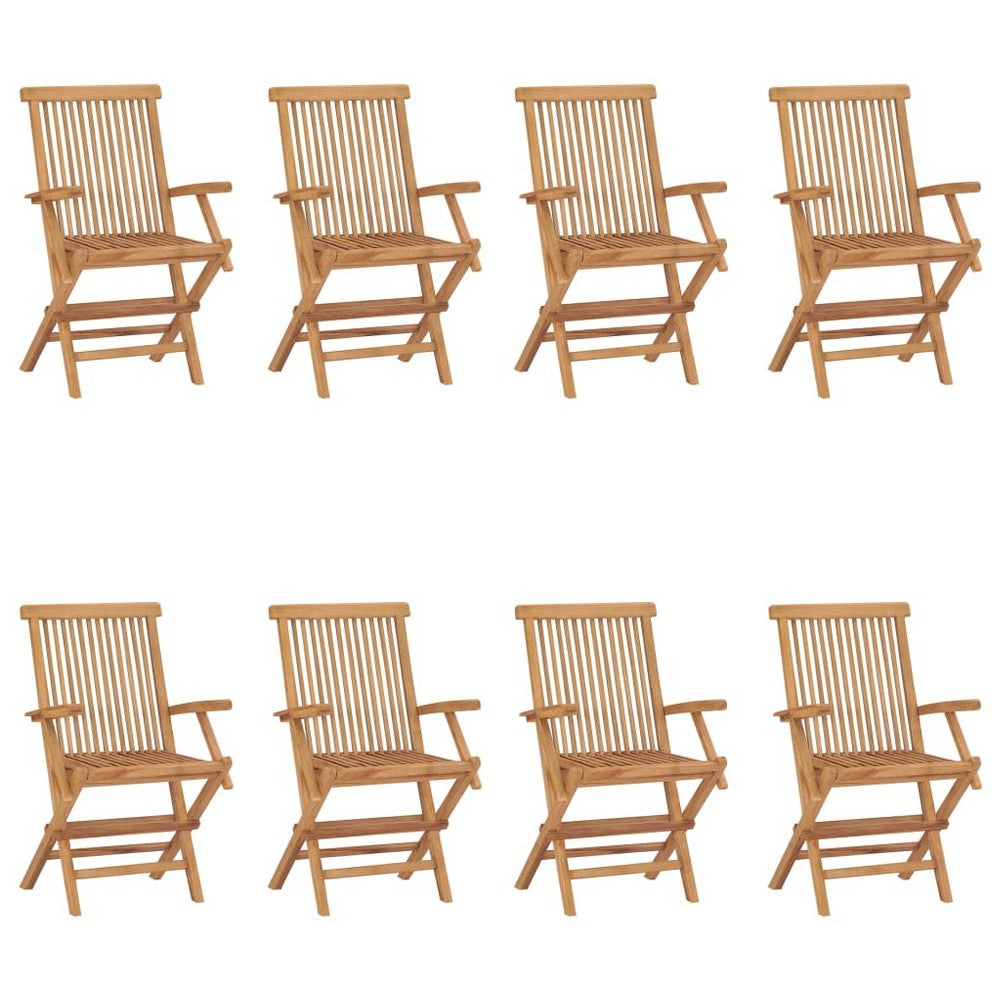 Patio Accent Chair Set of 8, Folding Design, Natural Brown Teak Wood