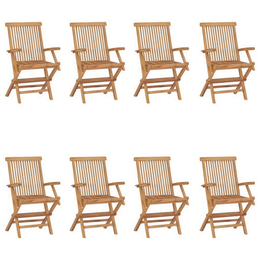 Patio Accent Chair Set of 8, Folding Design, Natural Brown Teak Wood