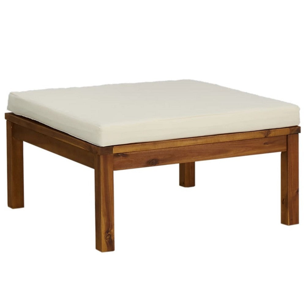 3pc Patio Set with Chair Ottoman Coffee Table Acacia Wood White BM325778