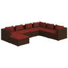 Joez 7pc Outdoor Modular Lounge Sofa Set Footrest Brown Poly Rattan Red BM325779
