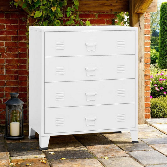 Nova Accent Cabinet, 37" Tall, 4 Drawers, Modern White Metal Frame