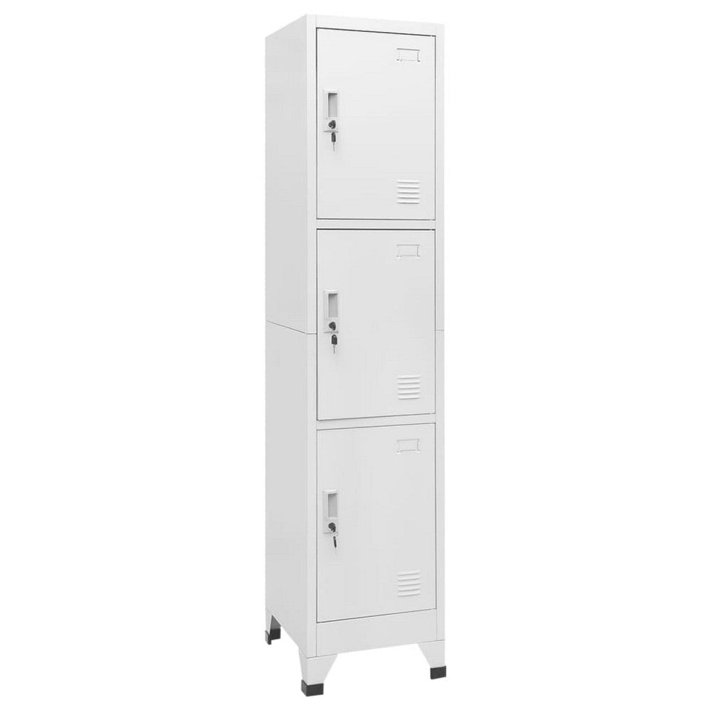 Nova Tall Locker Cabinet, 71", 3 Compartments, White, Steel Metal