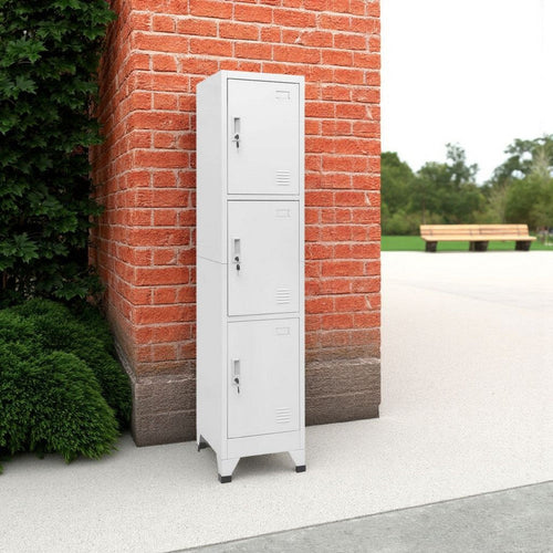 Nova Tall Locker Cabinet, 71", 3 Compartments, White, Steel Metal