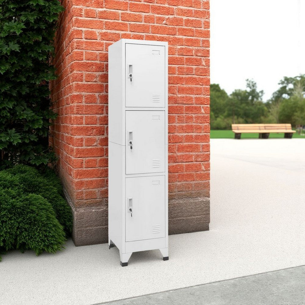 Nova Tall Locker Cabinet, 71", 3 Compartments, White, Steel Metal