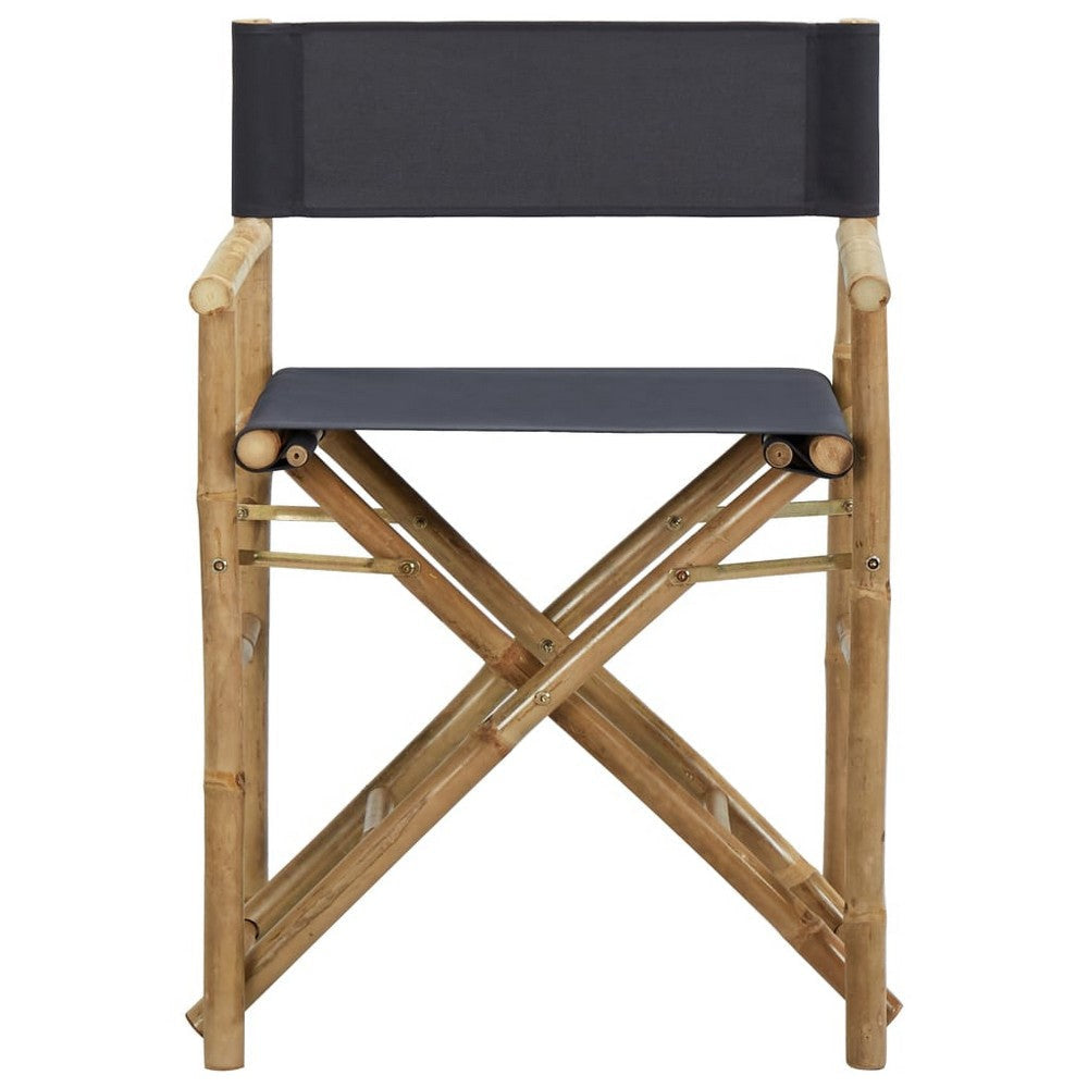 Folding Director’s Chairs Set of 2 X Shape Base Bamboo Dark Gray