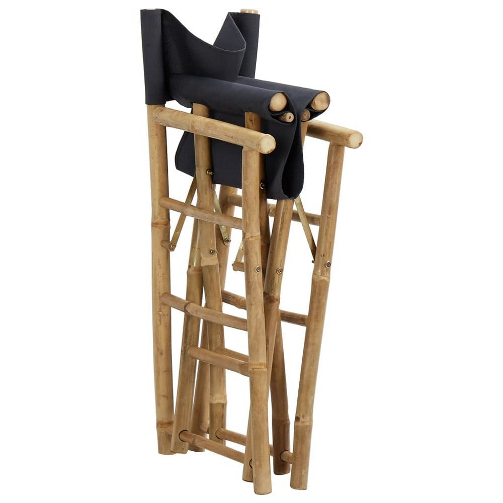 Folding Director’s Chairs Set of 2 X Shape Base Bamboo Dark Gray
